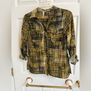 Yellow and Black Plaid Button-Up Shirt